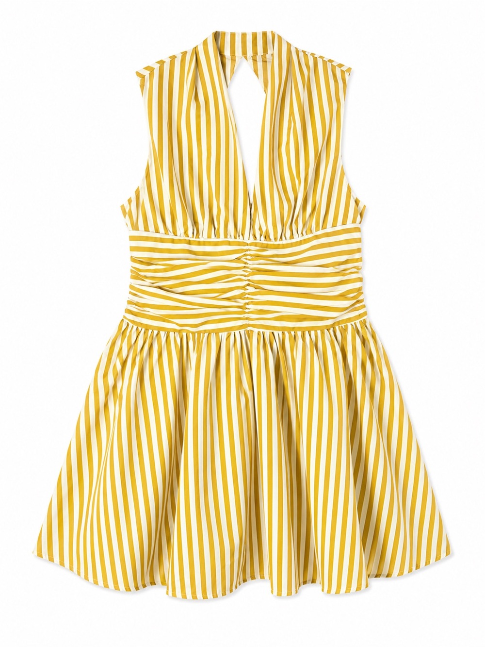 Micas ☀️Yellow & White Striped Halter Mini Dress – NWT - Picture 3 of 16
